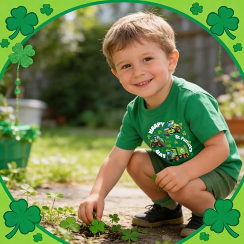 Image of Tkria Toddler Boys St Patricks Shirts Kids Clover Shamrock T-Shirt Baby Dinosaur Gnome Lucky Dude Short Sleeve Green Tops