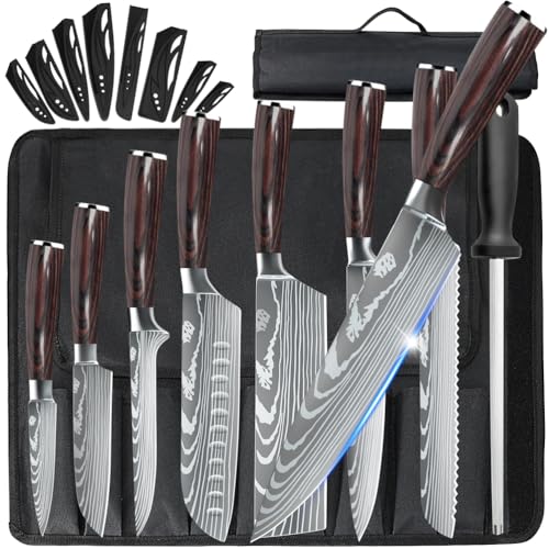 MDHAND Küchenmesser Set, 8-teiliges professionelles Messerset mit Tasche, Extrem Scharf Profi Kochmesser Set mit Ergonomischen Pakkaholz Griffen für Haus und Restaurant MDHAND Küchenmesser Set, 8-teiliges professionelles Messerset mit Tasche, Extrem Scharf Profi Kochmesser Set mit Ergonomischen Pakkaholz Griffen für Haus und Restaurant