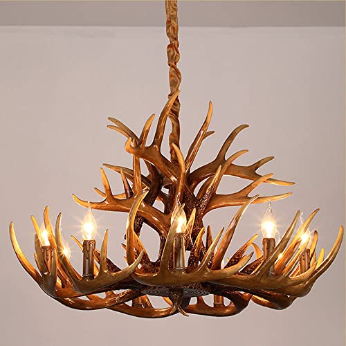 Lampada a sospensione in resina a 9 luci E14 con corna di cervo, stile country, lampadario retrò creativo per soggiorno in casa, bar, soggiorno, villa, hotel, sala da tè, centro commerciale, ristoran