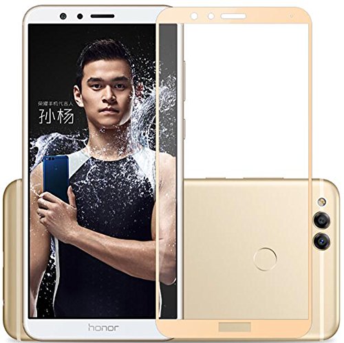 NOVAGO Protector de Pantalla Compatible Huawei Honor 7X, Vidrio Templado, Anti-arañazos,y Ultra Resistente (Dorado)