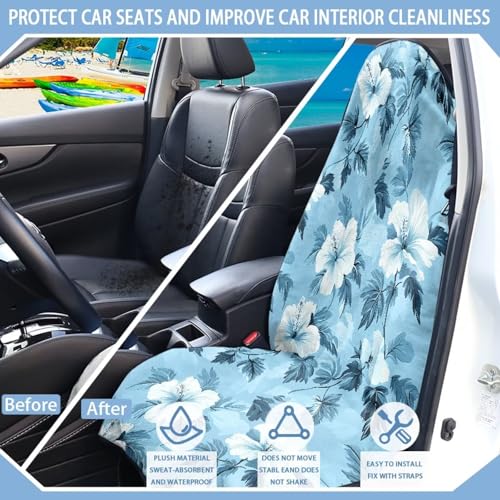Image of Car Seat Towel Covers, Universal Hibiscus Turtle Blue Front Bucket Seat Cover Fit for Auto Truck Van SUV, Waterproof Seat Protector for Athletes Pets Gym Car Decor