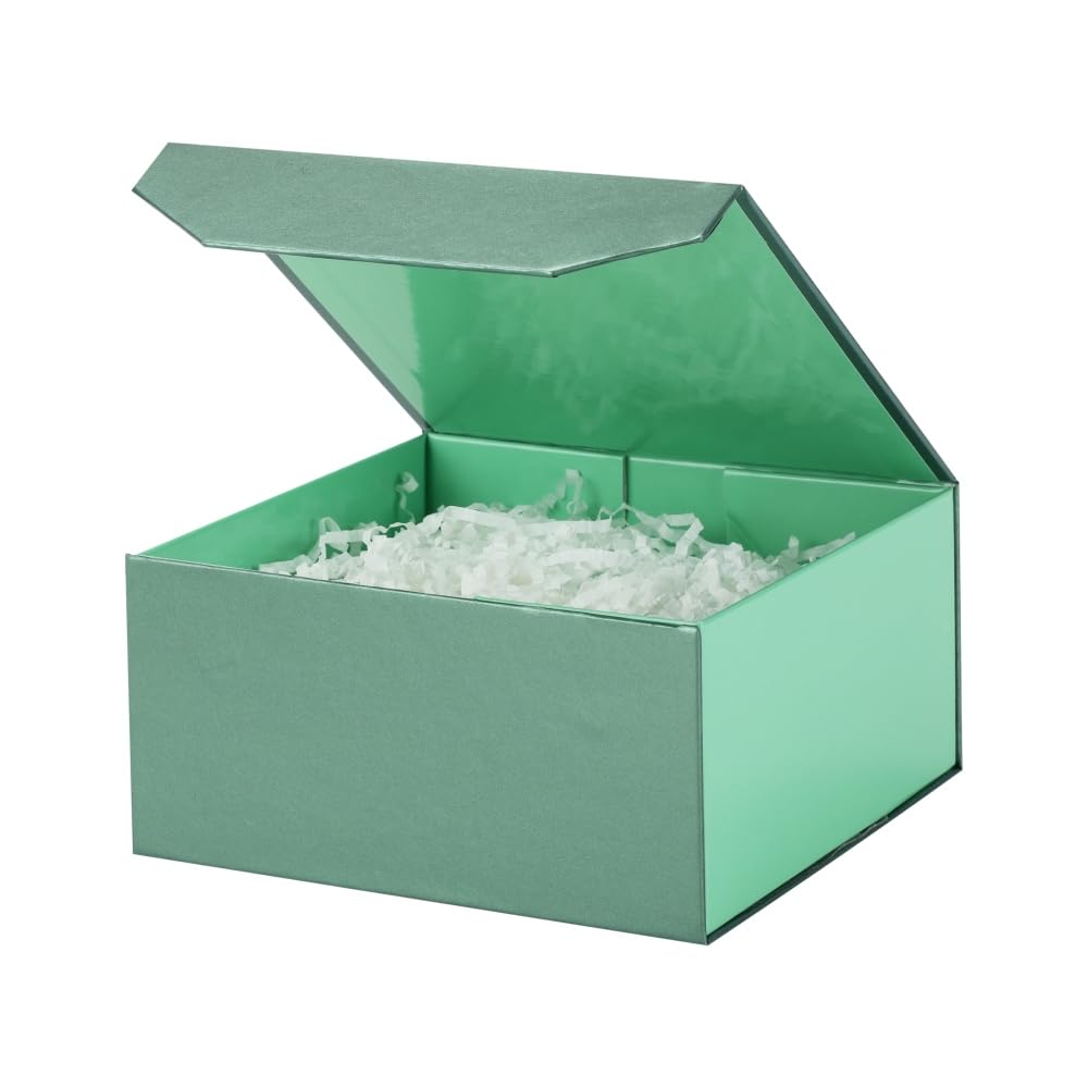 1 Pcs 6x6x3 Inch Green Magnetic Gift Box Small Magnetic Box with Crinkle Paper Green Small Gift Box with Shredded Paper Luxury Gift Boxes with Lids