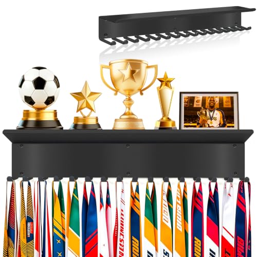 Monlyey Medal Hanger Display with Shelf Trophy and Medal Display Shelf
