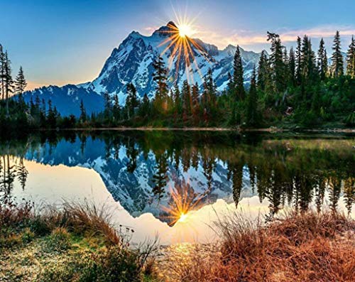 Pintar por números para Adultos Paisajes – Montana y Lago – Pintura para Pintar por números con Pinceles y Colores Brillantes - Cuadro de Lienzo con numeros pre Dibujado fácil de Pintar – Paisaje