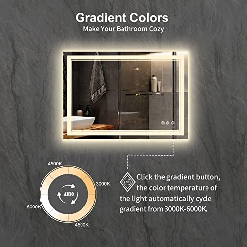 VanPokins Lighted Bathroom Mirror, 40x30 Inch Gradient Front and Backlit LED Bathroom Mirror, 3 Colors Dimmable CRI>90 Double Lights, Enhanced Anti-Fog, Hanging Plates Wall Mount LED Mirror - 2