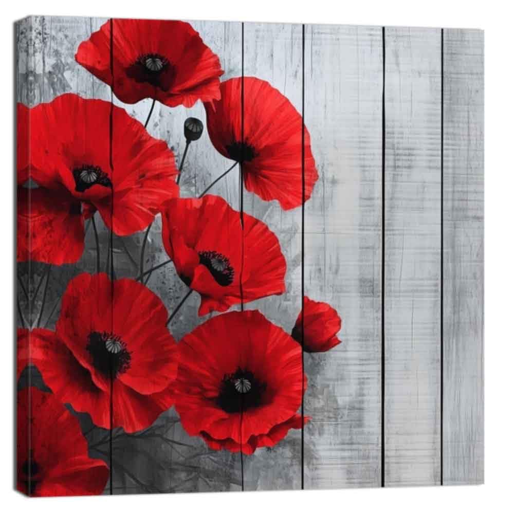 ZQQART Poppies Wall Art Red Poppy Flower Canvas Painting Art Flowers Bloom Picture Prints Bathroom Bedroom Wall Decor Framed(Grey,12.00" x 12.00")