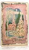 Artlunar Vintage Christmas Decor Gifts Rustic Pink Christmas Church Merry Christmas Tin Sign for Home Farmhouse Kicthen Cafe Bar Wall Decor 8 x 12 Inch (3250)