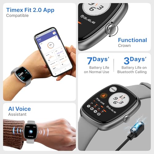 Image of TIMEX iConnect Calling Ace+ 1.83 inch(4.6 cm) 3D UI Display with Functional Crown and BT Calling Smartwatch for Unisex - TWIXW1502T