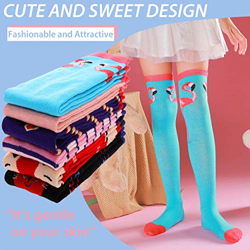 Girls Knee High Socks 6 Pairs Animal Pattern (3-12 Years Old, Animal G)