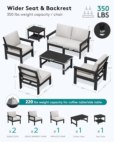 Image of SERWALL HDPE Outdoor Couch with Coffee Table & Side Table & 15FT Umbrella