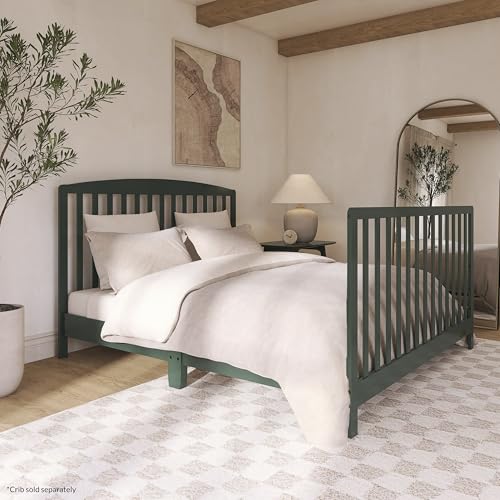 Image of Dream On Me Universal Crib to Full Size Bed Conversion Kit, Solid Wood Bed Rails for Select Convertible Cribs, Strong & Stable Support, Forest Green