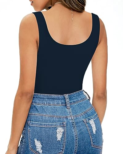 MANGOPOP Women's Tank Top Bodysuit Scoop Neck Sleeveless Body suit Sexy Backless Ribbed Tops4