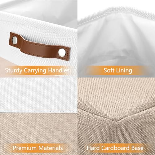 Image of DULLEMELO Large Storage Baskets for Organizing, Canvas Storage Bins Big Baskets With Handles for Shelf Clothes Empty Gift Basket (White&Khaki)