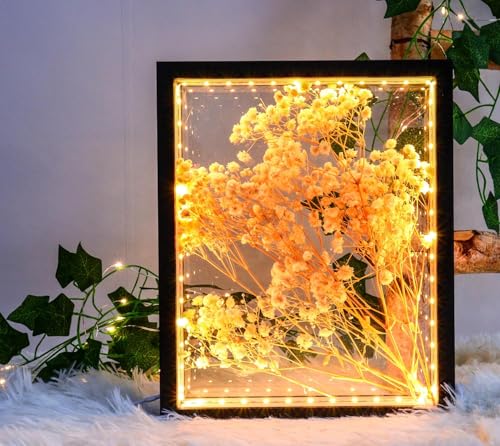 Shadow Box Frame with Lights 10'' ×8 '' Memory Boxes Keepsakes Display Case Dried Flower 3D Deep Picture Frame Memorial Gifts Memorabilia Medal Wedding Travel Baby Items Crafts Tickets Black by Comtelek - Used condition - Image 7