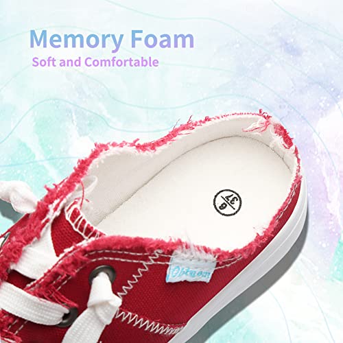 Obtaom Women Canvas Mules Memory Foam Clipper Fashion Sneakers Comfortable Slip-On Mule Backless Shoe（Red Canvas Us9） #TOP5