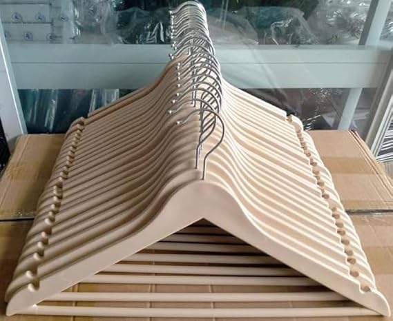 Image of HEA-vy Duty Plastic Hangers | Wooden Look, Non-Slip, Space-Saving Wardrobe Hanger for Clothes, Shirts, Suits & Coats (Pack of 5)