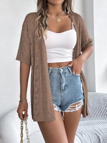 Image of Spicy Sandia Women's Loose Fit Short Sleeve Crochet Cardigan Sweaters for Summer