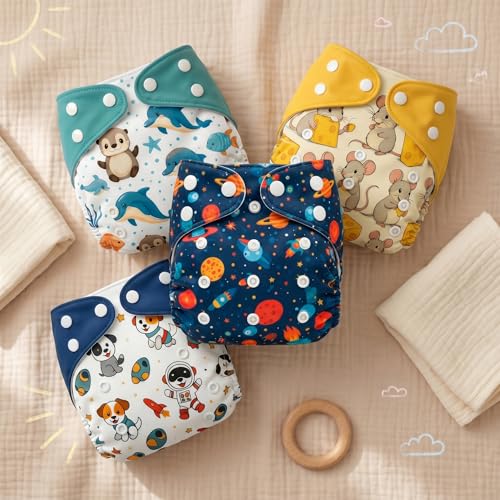 Image of Blushbaby Premium Reusable Cloth Diaper for Babies (3 Months - 3 Years) | 4 Washable Diaper with 4 Insert Pad | Adjustable, Leak-Proof, rash free & Absorbent | Freesize Diaper (5-18kg)