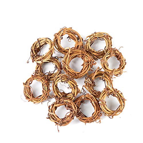 Pack of 12 Mini Grapevine Wreaths - Miniature Natural Dried Vine Twig Rings for Napkin Rings, Tiny Crafts, and DIY Decorations by Factory Direct Craft (2 inch diam)