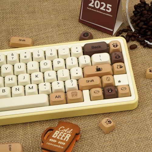 Image of Cute Keycaps Coffee Cat Brown PBT 130 Keys Key Cap for Cherry MX