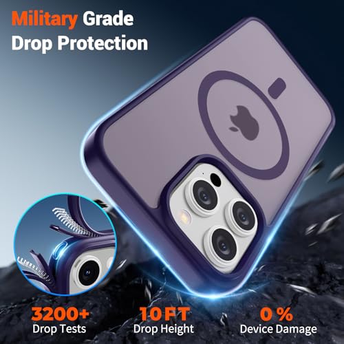 Image of SUPFINE Magnetic for iPhone 15 Pro Case (Compatible with MagSafe) (Military Grade Drop Protection) Translucent Matte Shockproof Phone Case, Dark Purple