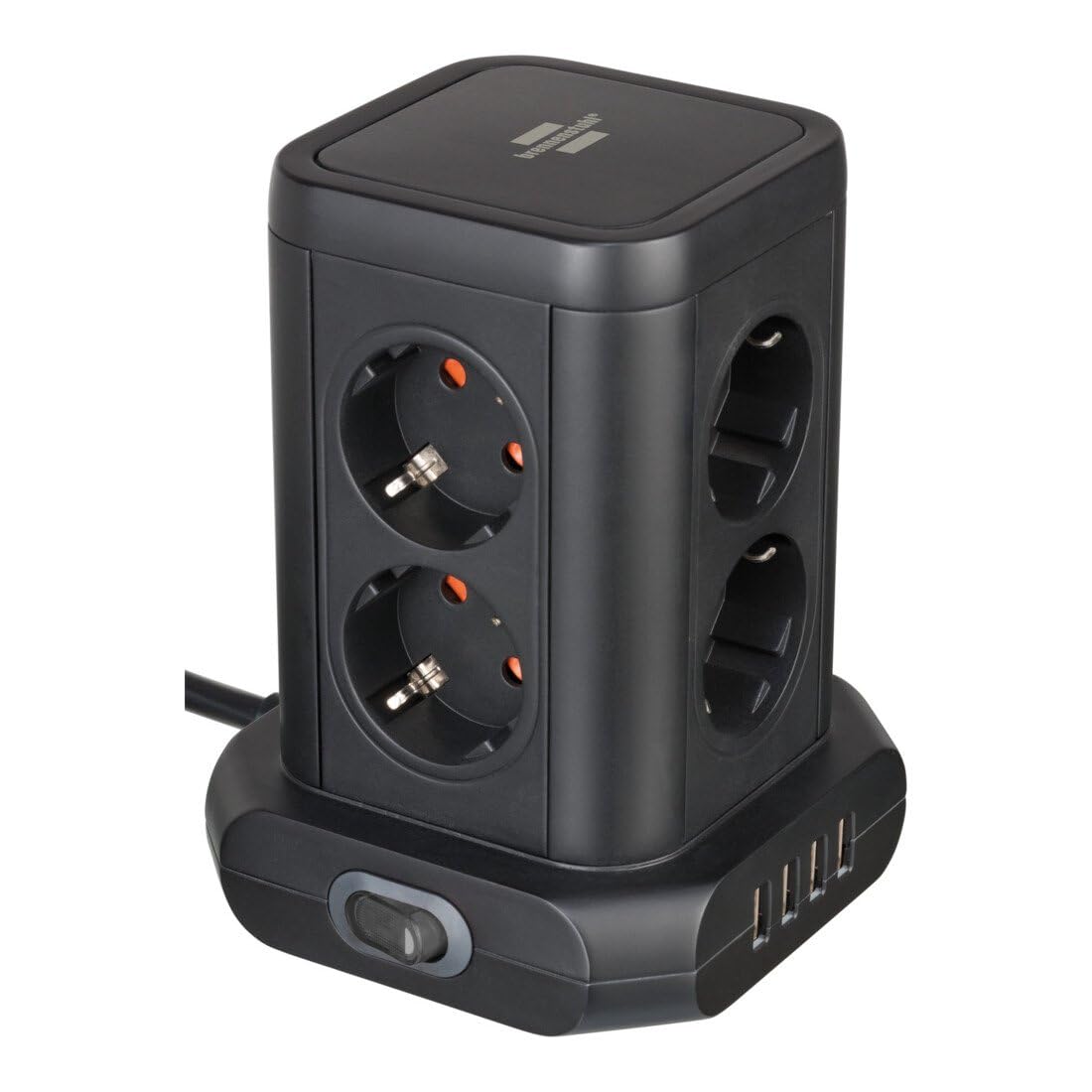Brennenstuhl power strip tower 8-gang with USB (plug block 8-gang with 4x USB, sockets in 45° arrangement, 2 m cable) black