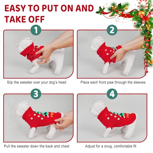 Image of Cozy Stretch Dog Turtleneck Sweater -Dog Christmas Sweater Pullover, Soft Warm Knit Dogs Sweaters for Boy & Girl Pets,Cold Weather Outfit for Small Medium Large Pups,Red Tree XS