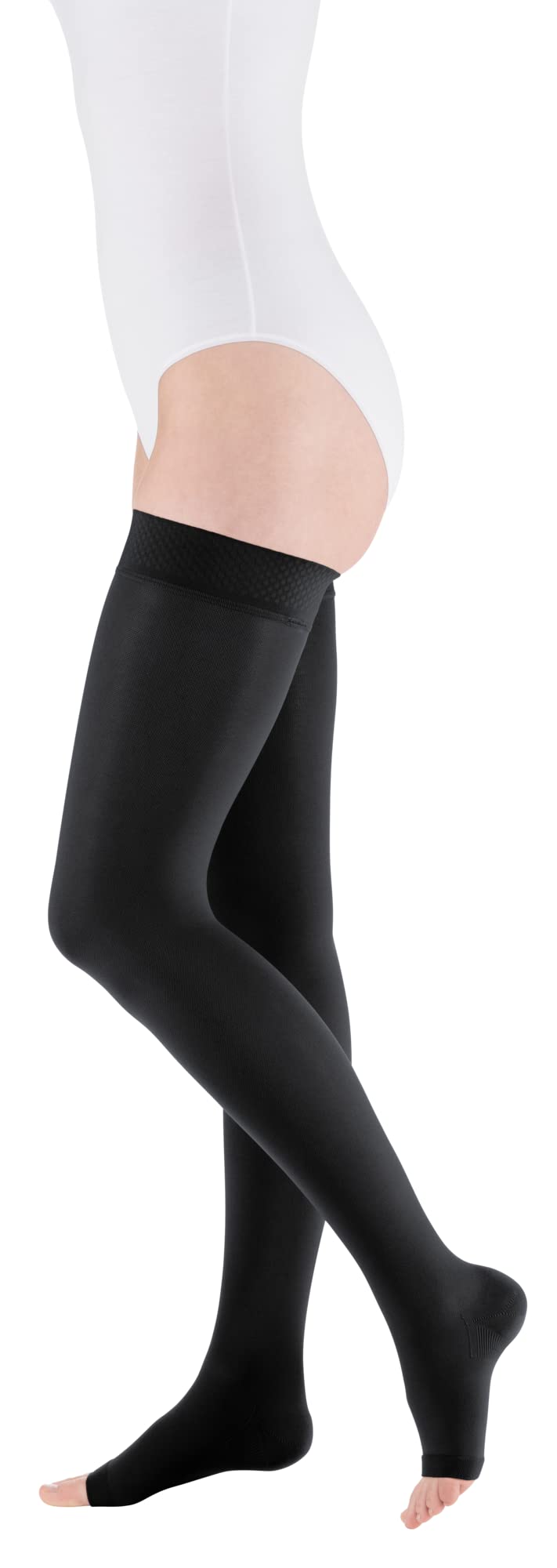 medi Duomed basic Oberschenkellange Kompressionsstrümpfe ohne Spitze Unisex | Lange Kompressionssocken CCL2 mit Noppenhaftband für Damen und Herren | Schwarz | Größe II