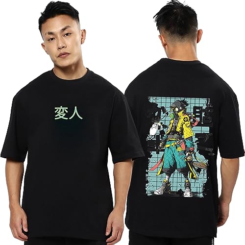 Image of fanideaz Mens Oversized Printed Half Sleeve Branded Cotton T-Shirt for Mens || Back Printed t Shirts for Men || Oversized t Shirts for Men