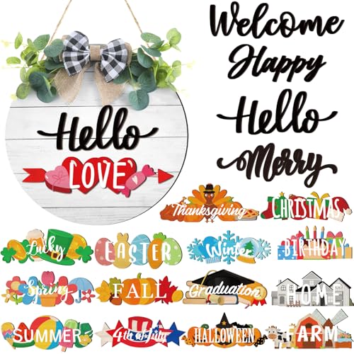 Burbell 20 Pcs Interchangeable Welcome Sign for All Seasons Seasonal