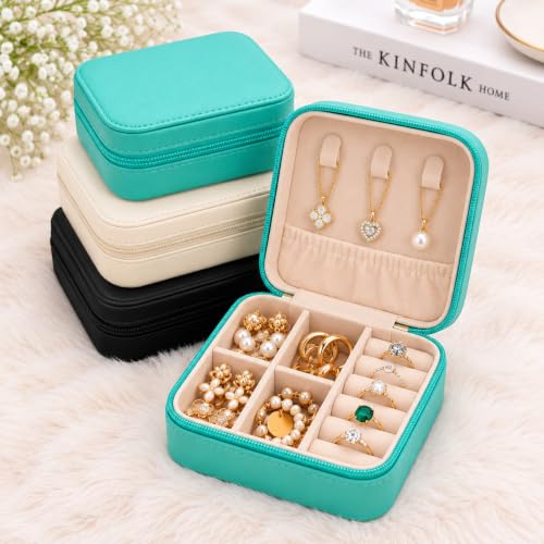 Image of Travel Jewellery Organizer Box for Women & Girls | Compact Jewellery Storage Case with Compartments for Rings, Earrings, Necklace & Accessories | Portable Jewellery Box for Travel (Blue)