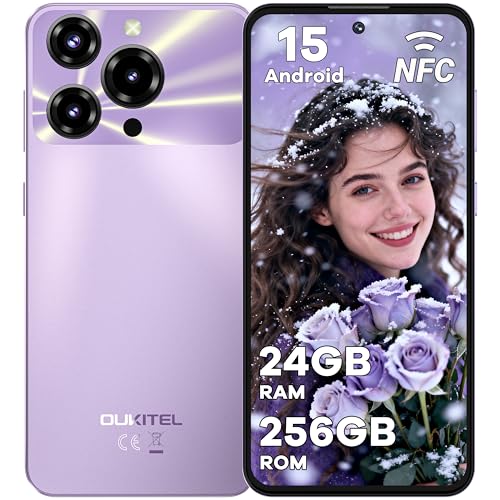 OUKITEL C69 Smartphone Android 15-24GB RAM+256GB ROM TF/1TB Telefono Cellulare, 7.2' HD+ 120Hz Grande Schermo, 6000mAh Cellulari, 64MP+8MP Telefono 4G Dual SIM/Fingerprint/Face ID/NFC/OTG, Viola