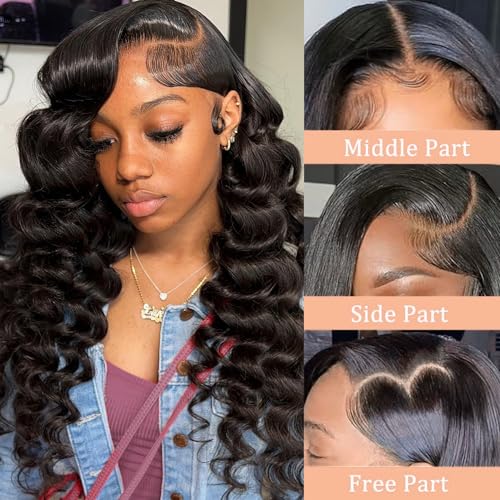 PYY Deep Wave Lace Front Wigs Human Hair 200 Density Deep Wave Wig 13x4 HD Lace Frontal Wigs for Women Glueless Wigs Pre Plucked with Baby Hair 24 Inch - Image 4