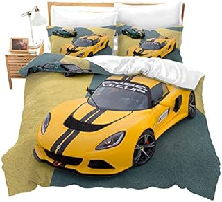 Juego de cama de 220 x 240 cm, funda nórdica infantil, 2 personas, adolescentes, coche deportivo, deportes extremos, color amarillo, juego de cama de microfibra con cremallera, 2 fundas de almohada de