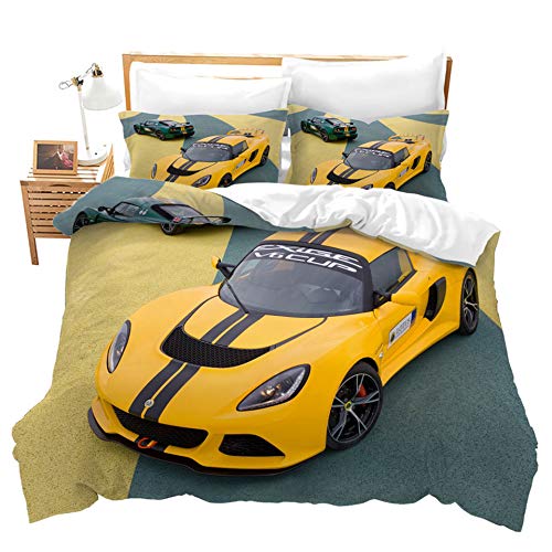 Housse de couette 200x200cm voiture de sport jaune avec 2 taies d'oreiller 65x65