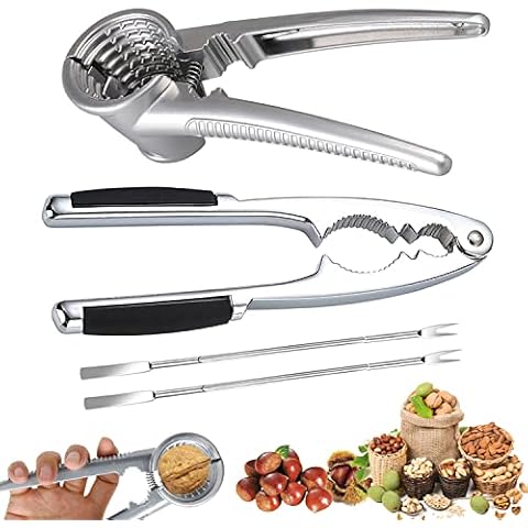 YISKY Nutcracker, 4 Pcs Nutcracker Kitchen Tool, Nut Crackers Tool, Funnel Walnut Pliers, Metal Nutcracker Multifunction, Walnut Plier Opener, Metal Nut Cracker Tool for All Sorts of Nuts Cover