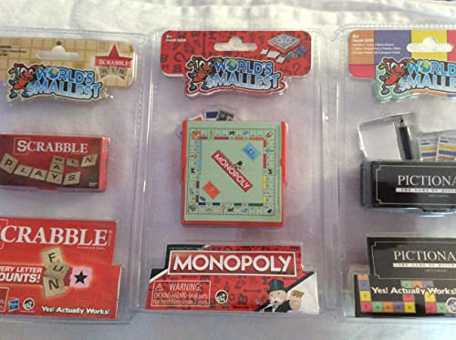 World's Smallest Scrabble - World's Smallest Monopoly - Miniature Playing Cards - Bundle Set of 3