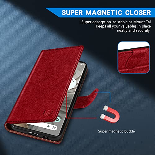Image of ZZXX for Google Pixel 7 Pro Wallet Case Magnetic Closure 6.7 inch,Red