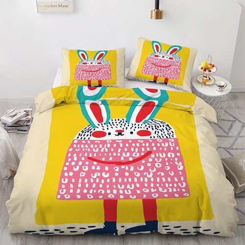 Housse de couette 160x200 lapin microfibre douce parure de lit - 2