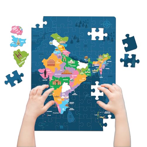 Image of popcorn Games & Puzzles India Map Puzzle for Kids with100 Flash Cards | Indian Flag Puzzles for Kid | Educational Toy for Learning | Gifts for Ages 6+ Years Old Childrens