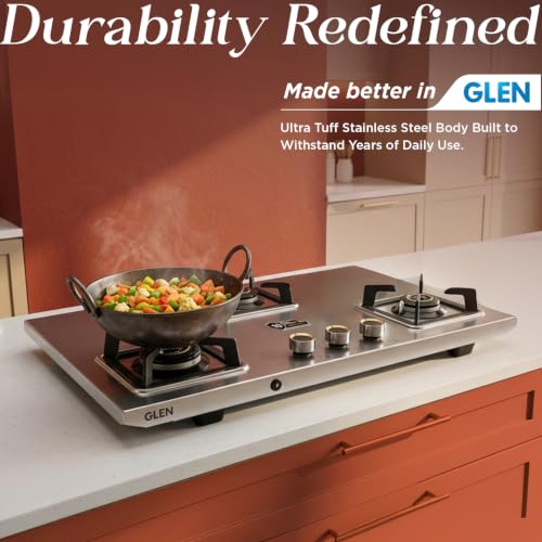 Image of Glen 3 Burner Stainless Steel LPG Gas Stove | Auto Ignition | 10 Year Warranty on Burners & Gas Valve | 1 Jumbo Forged Brass Burner | Ultra Tuff Body | 360 Revolving Inlet Nozzle | 1053UTTNDTSSAI