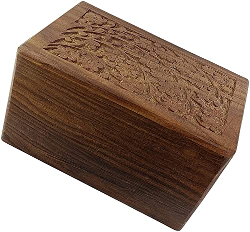 Indian Glance Wooden Urn Box - Human Funeral Cremation Urn with Hand Carved Design (XX-Large 9.5" x 7.5" x 5.5" Urn Holds: 250 lbs) - Image 2