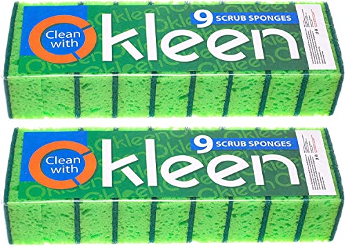 Image of Green Multi Use Scrub Sponge. Made in Europe. 18 Pk, 4.3x2.8x1.4 inches. Odorless Heavy Duty and Non Scratch Fiber. Thick, Durable and Delicate Scrubber for Pans, Bowls, Jars, Sink, Floor