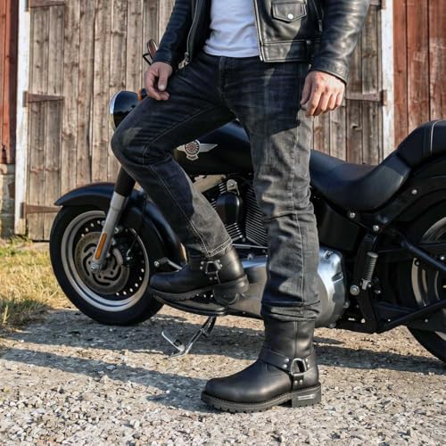 Image of Milwaukee Leather Men's Distressed Gray Leather 11-inch Classic Harness Square Toe Motorcycle Boots MBM9006 | Premium Material, Square Toe, Rider Ready, Durable Everyday Wear