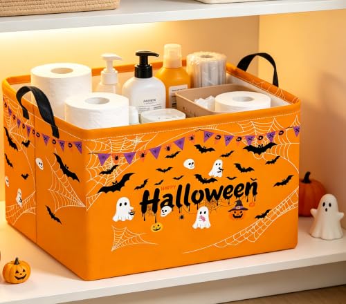 Image of Rectangle Storage Basket,Gift Basket,Room Decor(Yellow Flag Halloween)