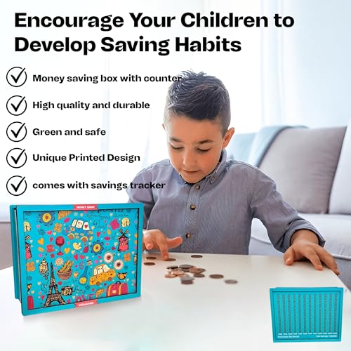 Image of Sketchfab Money Saving Box for Adult 100000, Wooden with Savings Tracker Bank Kids, Smart Piggy Bank, Box, Coin Box,Gullak Saver,Piggy Rs100000 Home Deal Gift Man, Women (Printed Blue)