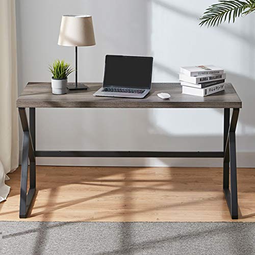 Hsh Industrial Home Office Desk, Metal And Wood Computer Desk, Rustic Vintage Soho Work Study Writing Table, Modern Pc Desk For Livingroom Bedroom, Farmhouse Computer Table Grey 55 Inch Wide #TOP6