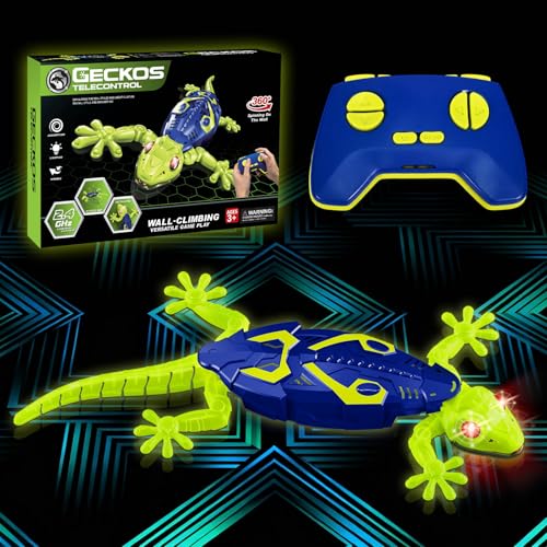 HILKKET Lagartija Teledirigida, Fluorescente RC Lagarto con Ojos Led Luminosos, Lagarto Trepador Paredes Movimientos Realistas, Gecko Radio Control, Reyes, Cumpleaños para Niños