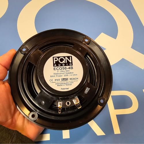 Image of PQN Audio Eco50-4BK 5 inch Ultra Slim Waterproof Marine Speaker for RV, Camper, Cabinet and Hot tub. Chemical and UV Resistant. Wall and Floor Mount Outdoor Speakers (Black)