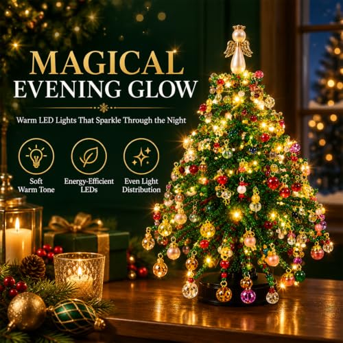 Beaded Christmas Tree Kit, DIY Christmas Tree Craft Kit with Lights, Handmade Beaded Christmas Tree Decoration, Tabletop Holiday Ornament Making Kit for Adults, Family Halloween & Christmas Crafts - image 2